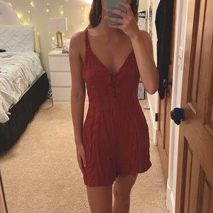 dark red dotted romper